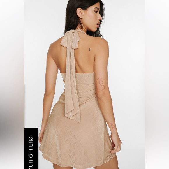 Nasty Gal Champagne Cowl Neck Halter Mini Dress | Size M - Picture 1 of 4